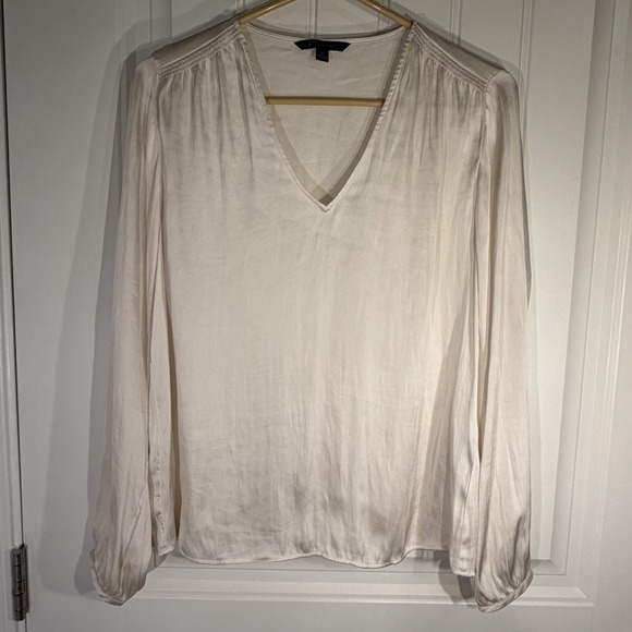 Banana Republic Tops - Banana Republic Ivory Satin Long Sleeve V-Neck Blouse Small
